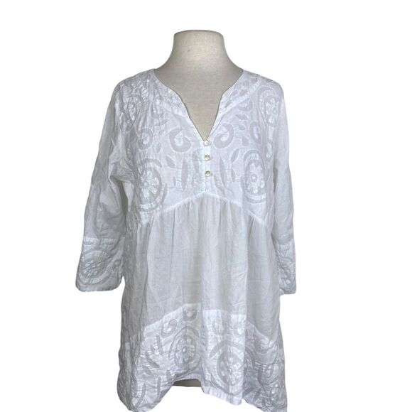 Le Cera L appliqué trimmed tunic top 100% cotton high low v neck - Picture 1 of 8